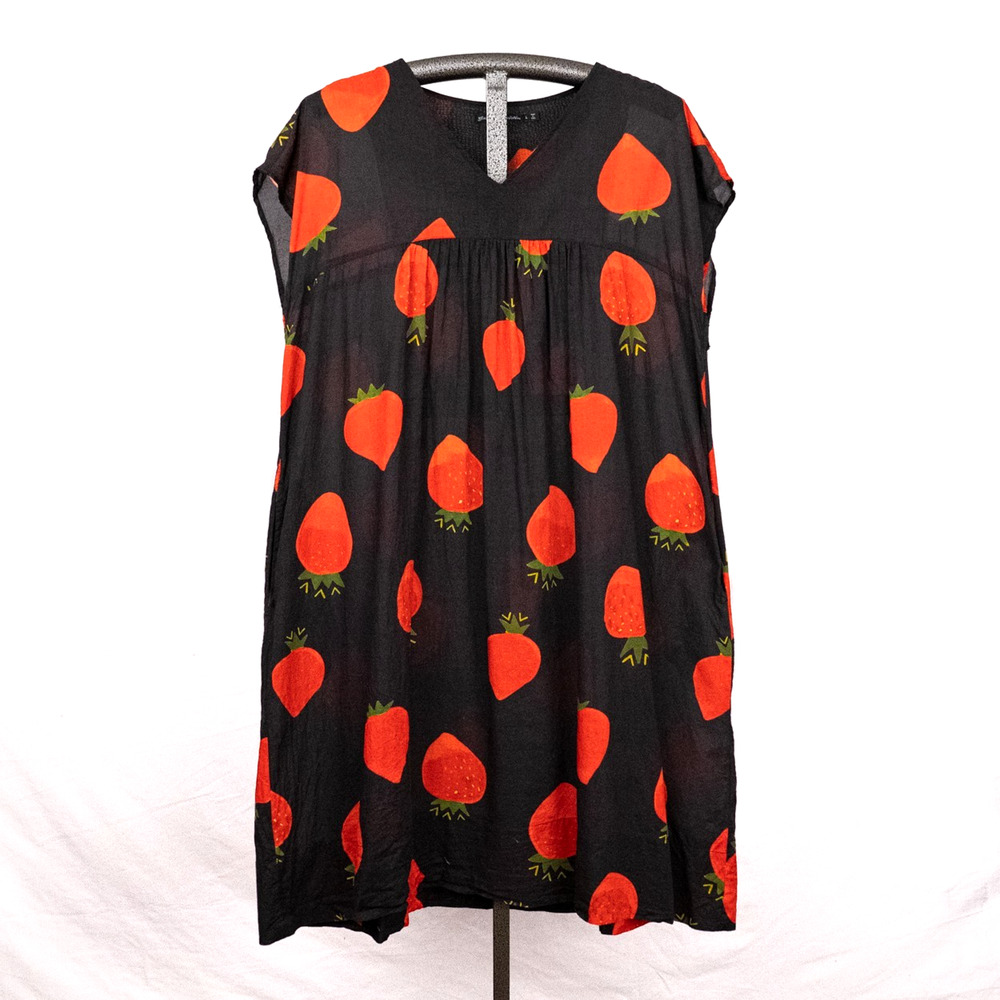 Gudrun Sjoden Organic Cotton Shift Dress Tunic LARGE Strawberry Whimsical Artsy